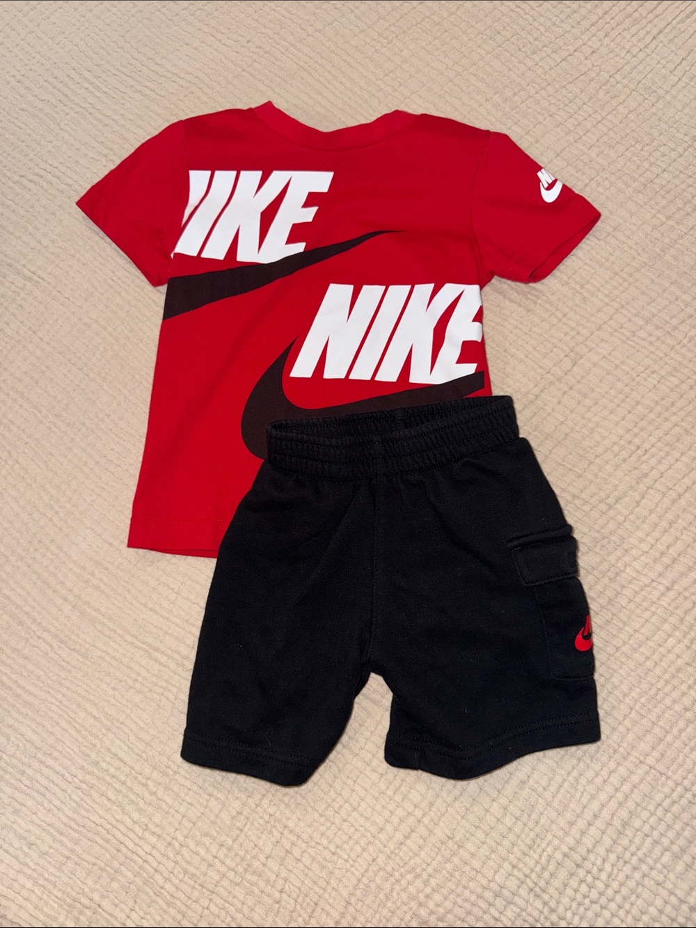 Nike Red and Black Logo Kids Shorts Set
